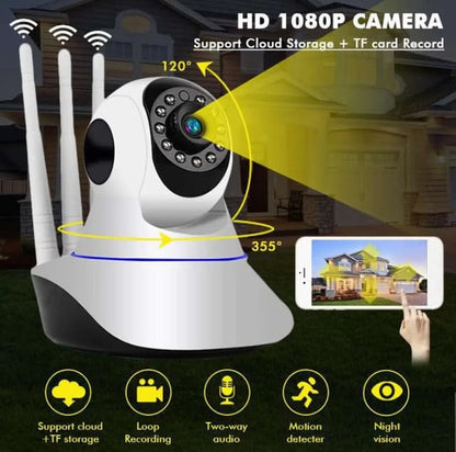 3 Antenna V380 2MP Full HD WIFT IP Camera - Q5Y 360 Degree Two-way Voice Camera
