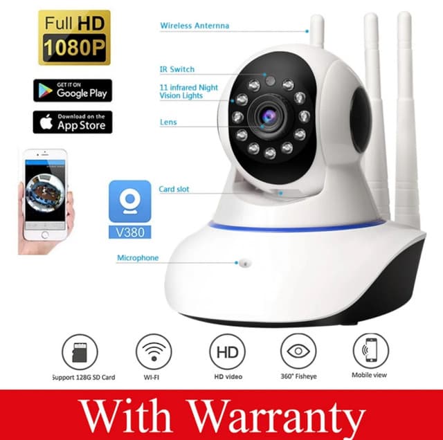 3 Antenna V380 2MP Full HD WIFT IP Camera - Q5Y 360 Degree Two-way Voice Camera